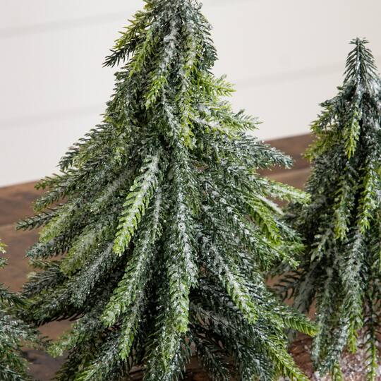 Nearly Natural 11" Unlit Artificial Snowed Downswept Christmas Tree Trio in Rustic Wooden Log Base